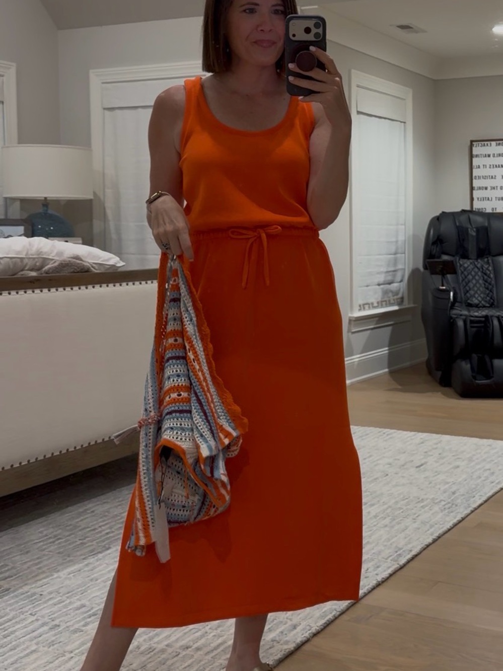 Spanx sleeveless Orange Drawstring Waist Maxi Dress